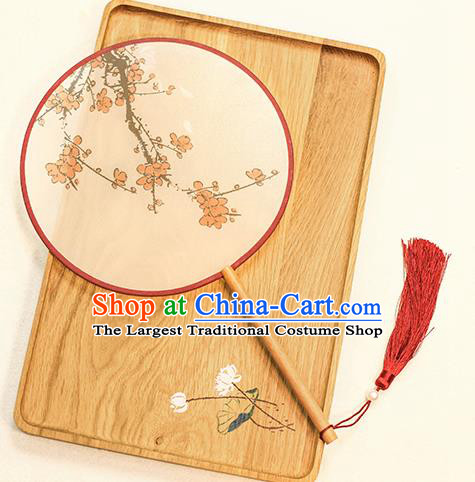 Chinese Traditional Printing Plum Blossom Dance Silk Round Fans Handmade Classical Palace Fans for Women