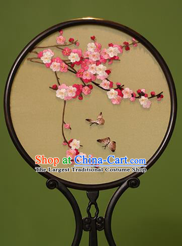 Chinese Traditional Handmade Embroidered Peach Blossom Silk Round Fans Classical Palace Fans for Women