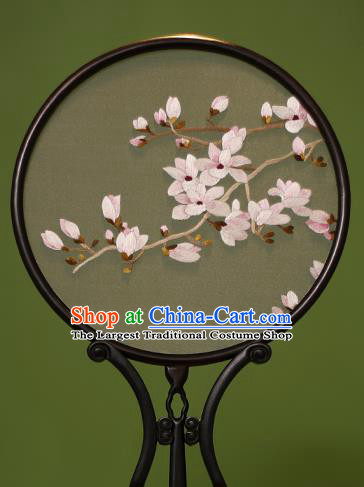 Chinese Traditional Handmade Embroidered Mangnolia Silk Round Fans Classical Palace Fans for Women