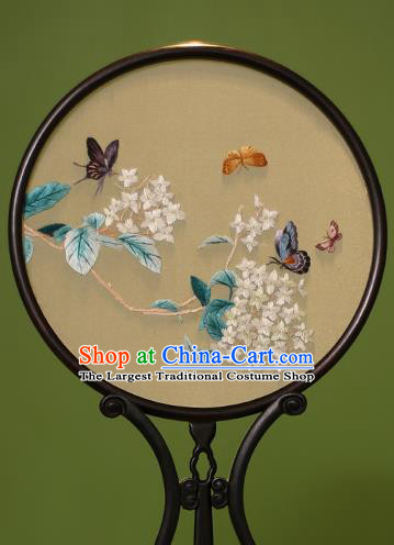 Chinese Traditional Handmade Embroidered Wisteria Silk Round Fans Classical Palace Fans for Women