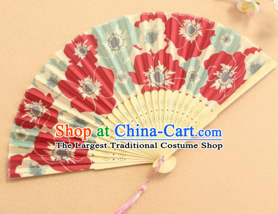 Chinese Traditional Folding Fans Classical Printing Flowers Accordion Silk Fans for Women