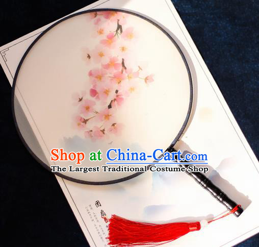 Chinese Traditional Printing Peach Blossom Silk Round Fans Handmade Classical Palace Fans for Women