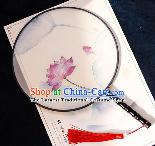 Chinese Traditional Printing Lotus Silk Round Fans Handmade Classical Palace Fans for Women