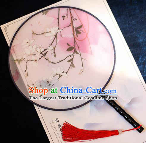 Chinese Traditional Printing Flowers Silk Round Fans Handmade Classical Palace Fans for Women