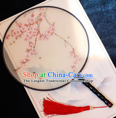 Chinese Traditional Printing Pink Plum Blossom Silk Round Fans Handmade Classical Palace Fans for Women