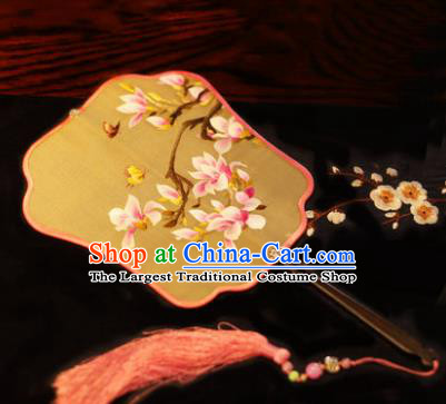 Handmade Chinese Traditional Embroidered Butterfly Magnolia Silk Fans Classical Palace Fans for Women