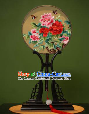 Handmade Chinese Traditional Double Side Silk Round Fan Classical Embroidered Peony Palace Fans for Women