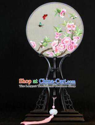 Handmade Chinese Double Side Silk Embroidered Peach Flowers Round Fan Traditional Classical Palace Fans for Women