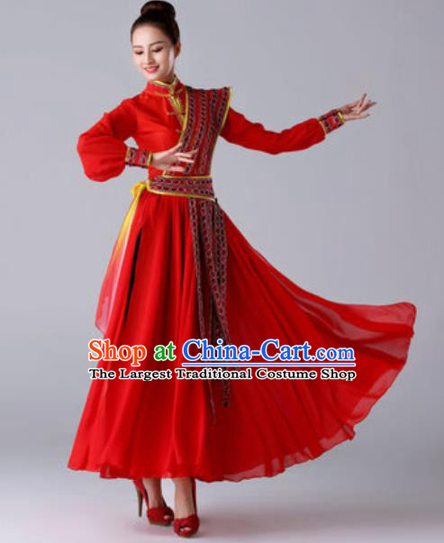 Chinese Traditional Umbrella Dance Red Costume Classical Dance Stage Performance Dress for Women