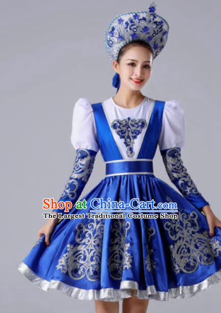 Top Grade Europe Court Dance Costume Russia National Stage Performance Royalblue Dress for Women