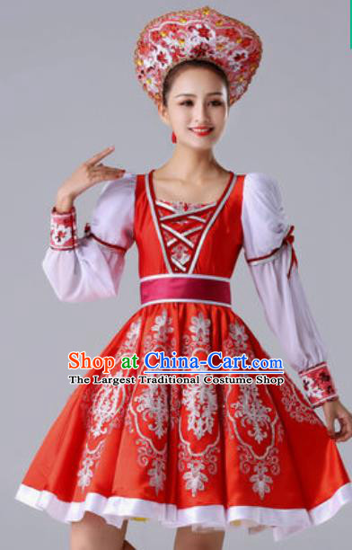 Top Grade Europe Court Dance Costume Russia National Stage Performance Red Dress for Women