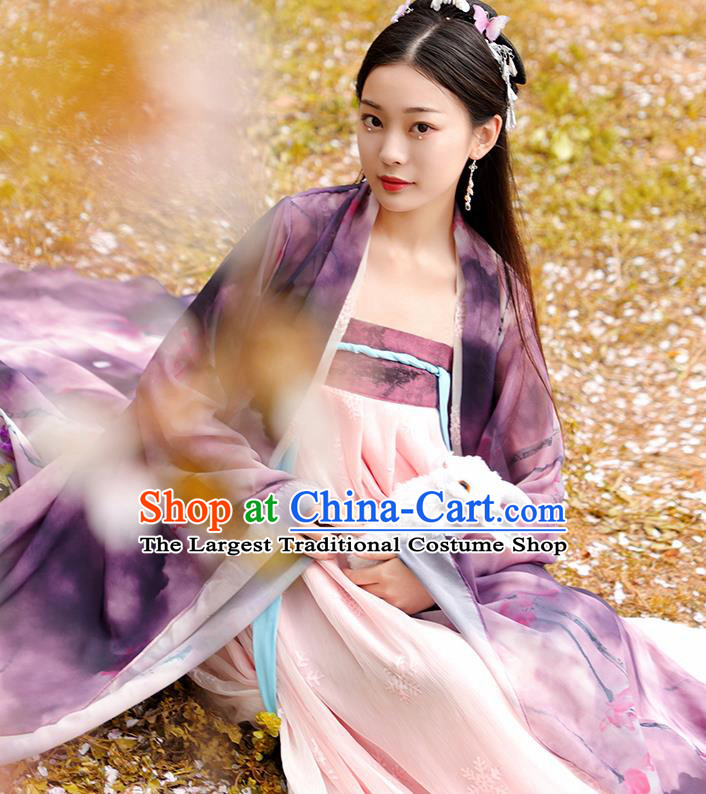 Chinese Ancient Goddess Peri Hanfu Dress Tang Dynasty Imperial Consort Historical Costume for Women