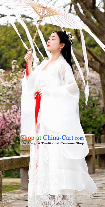 Chinese Ancient Palace Princess White Hanfu Dress Tang Dynasty Imperial Consort Historical Costume for Women