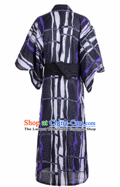 Traditional Japanese Samurai Black Kimono Robe Asian Japan Handmade Warrior Yukata Costume for Men