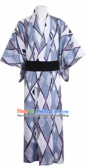 Traditional Japanese Samurai Grey Kimono Robe Asian Japan Handmade Warrior Yukata Costume for Men