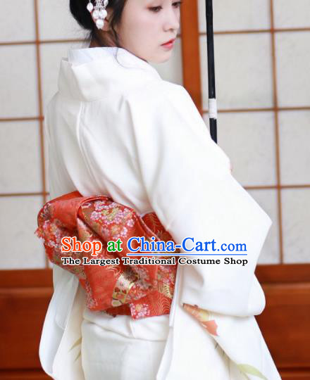 Japanese Traditional Handmade Red Brocade Kimono Belts Asian Japan Geisha Yukata Waistband for Women