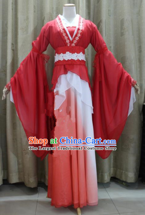 Chinese Traditional Cosplay Swordswoman Costume Ancient Peri Princess Red Hanfu Dress for Women