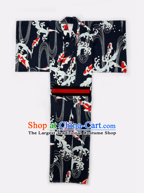 Japanese Traditional Handmade Kimono Asian Japan Black Yukata Costume for Men