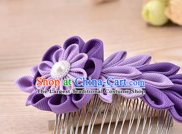 Japanese Traditional Kimono Purple Flowers Hair Comb Handmade Japan Geisha Hair Accessories for Women