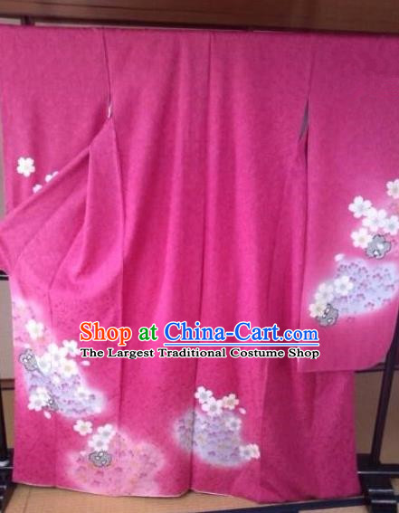 Japanese Traditional Costume Geisha Rosy Furisode Kimono Asian Japan Yukata Dress for Women
