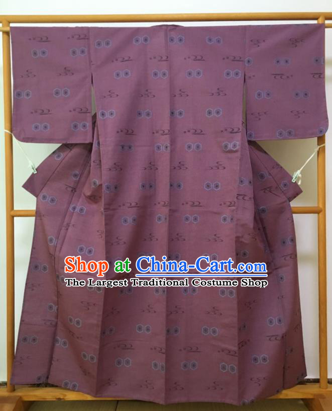 Japanese Traditional Costume Classical Printing Amaranth Furisode Kimono Asian Japan Geisha Yukata Dress for Women