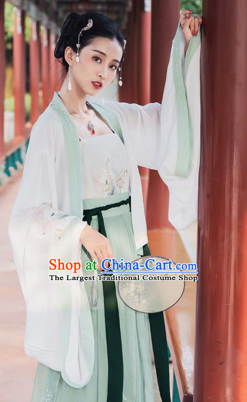 Chinese Traditional Embroidered Hanfu Dress Ancient Song Dynasty Young Lady Historical Costume for Women