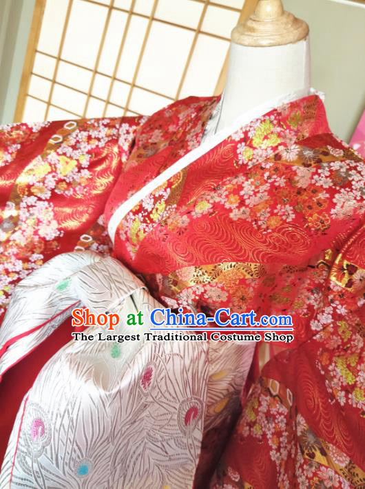 Japanese Traditional Courtesan Red Furisode Kimono Asian Japan Costume Geisha Yukata Dress for Women