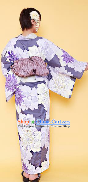 Traditional Japanese Classical Printing Peony Purple Kimono Asian Japan Costume Geisha Yukata Dress for Women