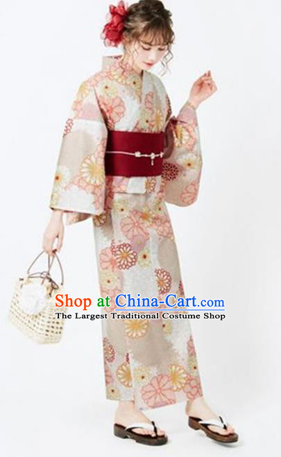Traditional Japanese Classical Printing Round Chrysanthemum Kimono Asian Japan Costume Geisha Yukata Dress for Women