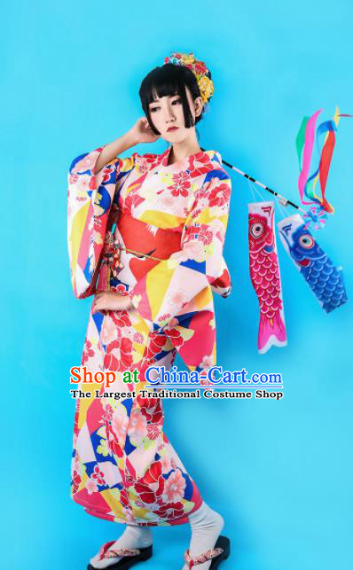 Japanese Classical Printing Sakura Kimono Asian Japan Traditional Costume Geisha Yukata Dress for Women