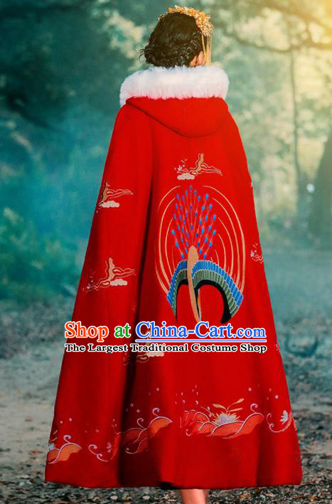 Ancient Chinese Ming Dynasty Historical Costume Traditional Palace Princess Embroidered Red Cloak for Women