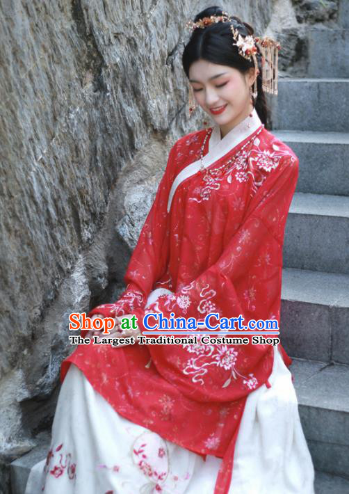 Ancient Chinese Song Dynasty Court Princess Historical Costume Traditional Wedding Embroidered Red Hanfu Dress for Women