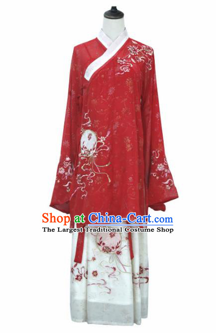Ancient Chinese Song Dynasty Court Princess Historical Costume Traditional Wedding Embroidered Red Hanfu Dress for Women