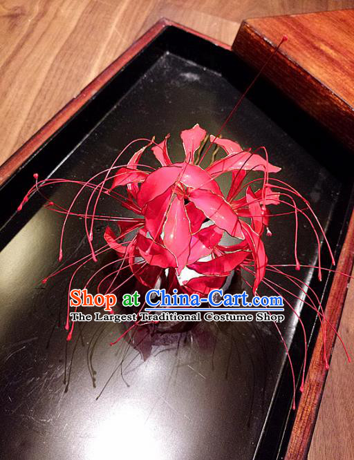 Japanese Traditional Geisha Kimono Red Spider Lily Hair Accessories Japan Yukata Tassel Hairpin for Women