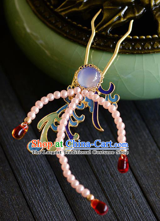 Traditional Chinese Ancient Bride Cloisonne Pearls Hairpins Handmade Wedding Hair Accessories for Women
