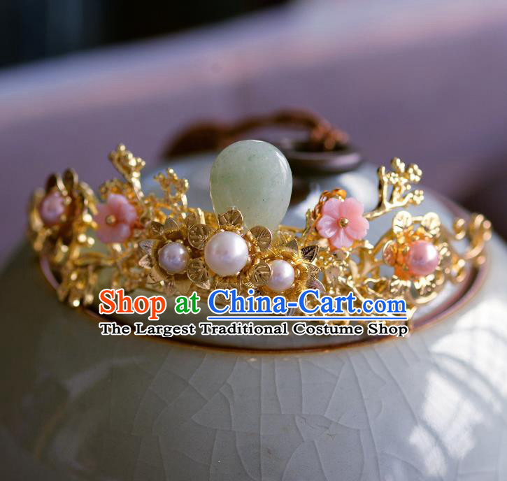 Traditional Chinese Ancient Palace Hair Crown Jade Hairpins Handmade Wedding Hair Accessories for Women