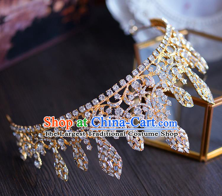 Handmade Baroque Queen Crystal Beads Royal Crown European Wedding Hair Accessories for Women