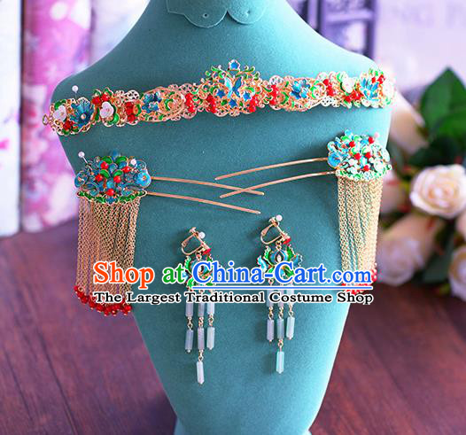 Traditional Chinese Ancient Hanfu Cloisonne Hair Clasp Bride Hairpins Handmade Wedding Hair Accessories for Women