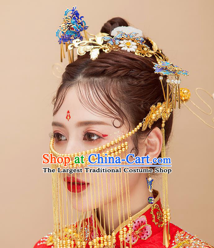 Traditional Chinese Ancient Hanfu Cloisonne Butterfly Hair Comb Bride Hairpins Handmade Wedding Hair Accessories for Women