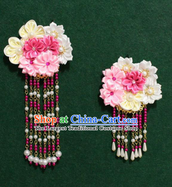 Traditional Chinese Ancient Tang Dynasty Palace Flowers Hair Claw Tassel Hairpins Handmade Wedding Hair Accessories for Women