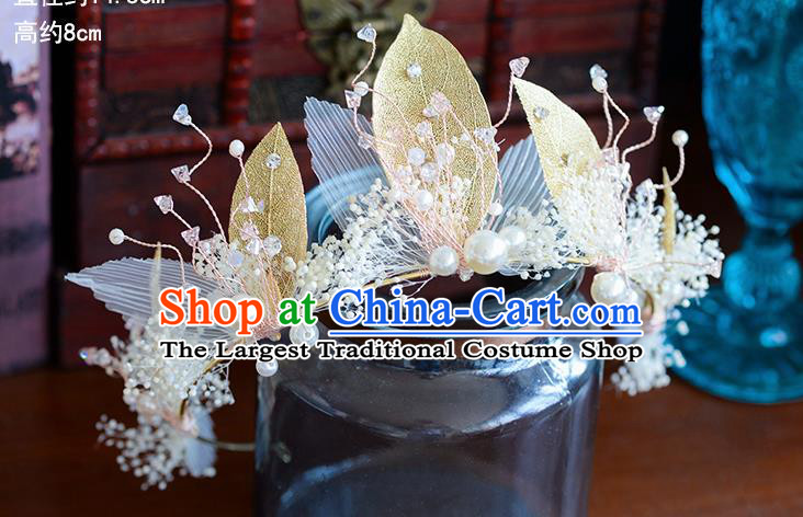 Handmade Baroque Bride Golden Leaf Royal Crown European Queen Wedding Hair Accessories for Women