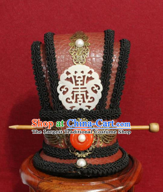 Traditional Chinese Ancient Prince Jade Hairdo Crown Handmade Nobility Childe Hat Swordsman Hair Accessories for Men