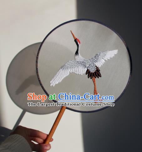 Traditional Chinese Ancient Palace Fans Handmade Hanfu Embroidered Crane Round Fan for Women