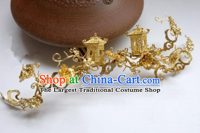 Traditional Chinese Ancient Princess Palace Golden Hair Comb Hairpins Handmade Hanfu Hair Accessories for Women