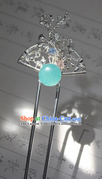 Traditional Chinese Ancient Hanfu Blue Chalcedony Hair Clip Princess Hairpins Handmade Hair Accessories for Women