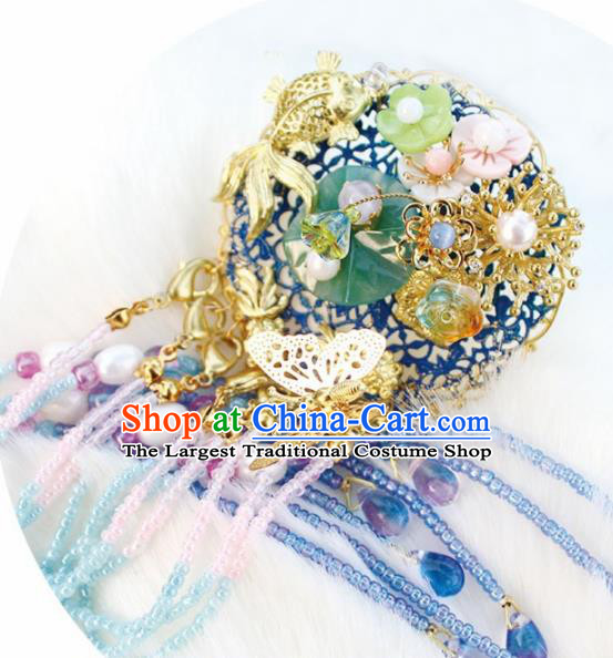 Chinese Ancient Hanfu Goldfish Hair Crown Princess Tassel Hairpins Traditional Handmade Hair Accessories for Women