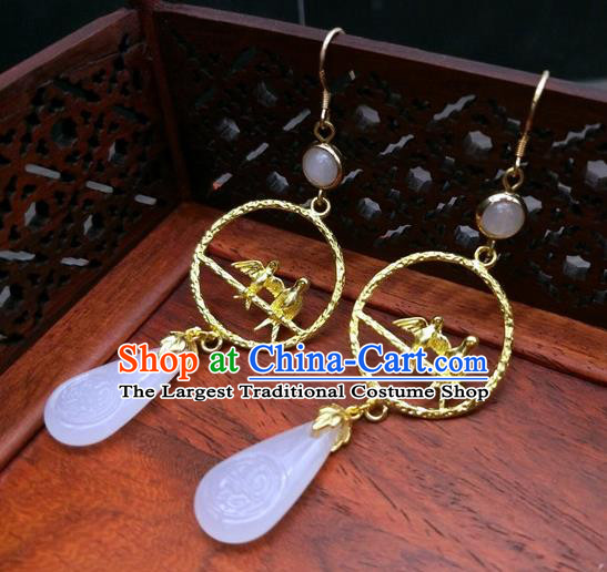 Traditional Chinese Ancient Hanfu Golden Birds Earrings Handmade Wedding Jewelry Accessories for Women