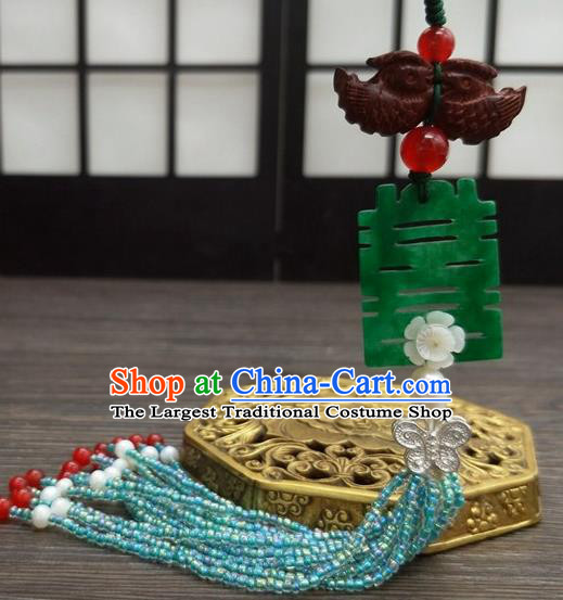 Traditional Chinese Ancient Wedding Rosewood Mandarin Duck Jade Brooch Handmade Hanfu Palace Breastpin Tassel Pendant for Women