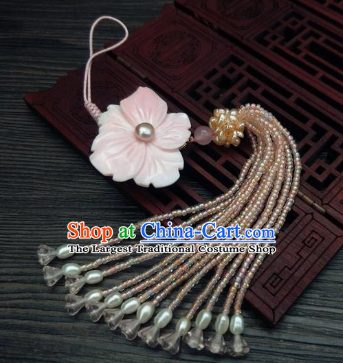 Traditional Chinese Ancient Pink Flower Brooch Handmade Hanfu Palace Breastpin Tassel Pendant for Women