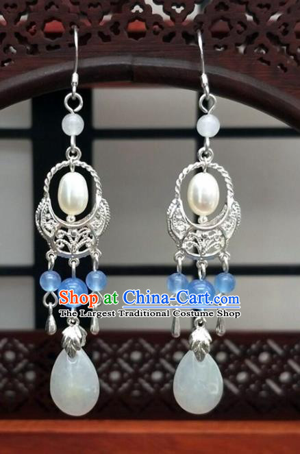 Traditional Chinese Ancient Hanfu Pearl Shell Earrings Handmade Wedding Jewelry Accessories for Women